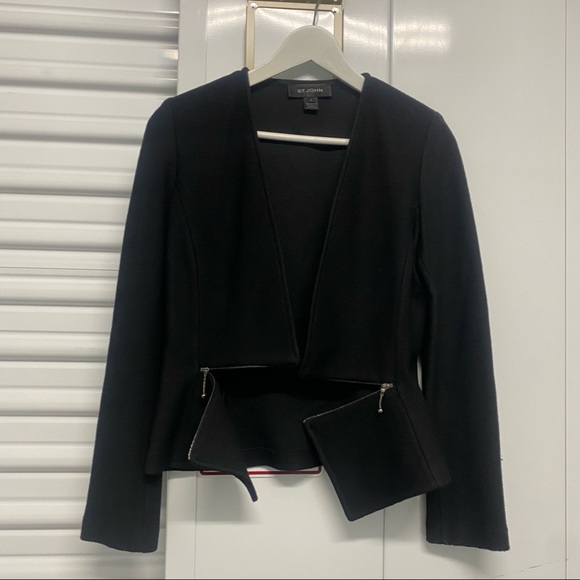 ST JOHN Black Honeycomb Wool Blend Blazer 🌵 4 - Picture 9 of 13